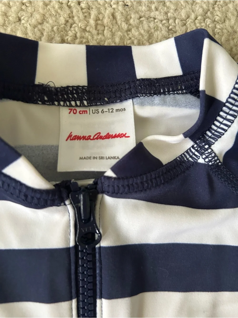 Hanna Andersson baby navy striped rashguard 6-12 months swim summer